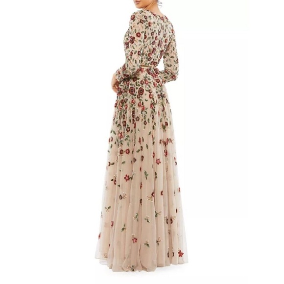 Mac Duggal 5533 Floral APPLIQUÉ Long Sleeve Illusion Gown Sz 6 NEW - Picture 3 of 8